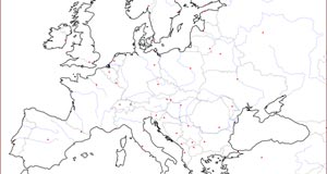 Európa vaktérkép országokkal, fővárosokkal, folyókkal
