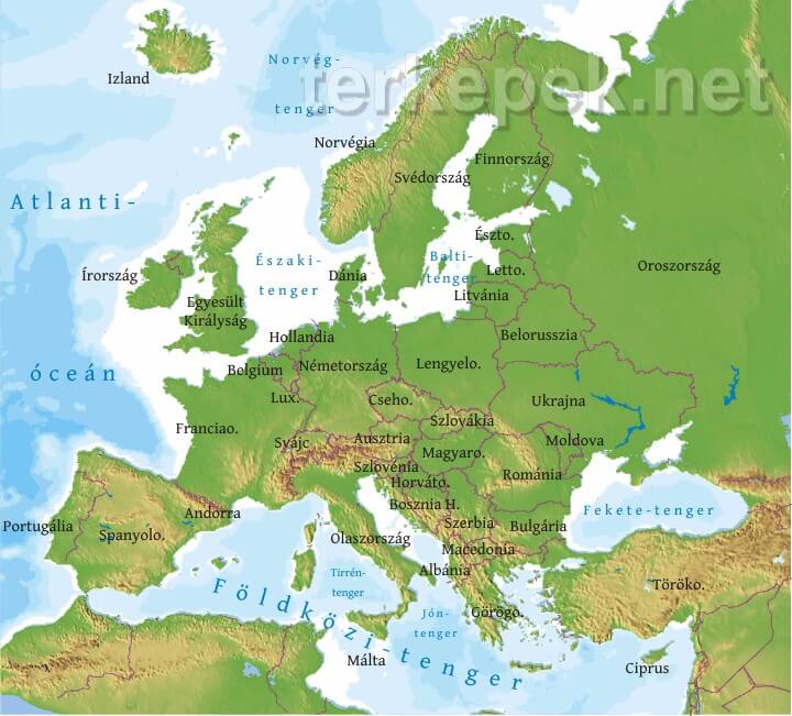 európa országai és fővárosai térkép